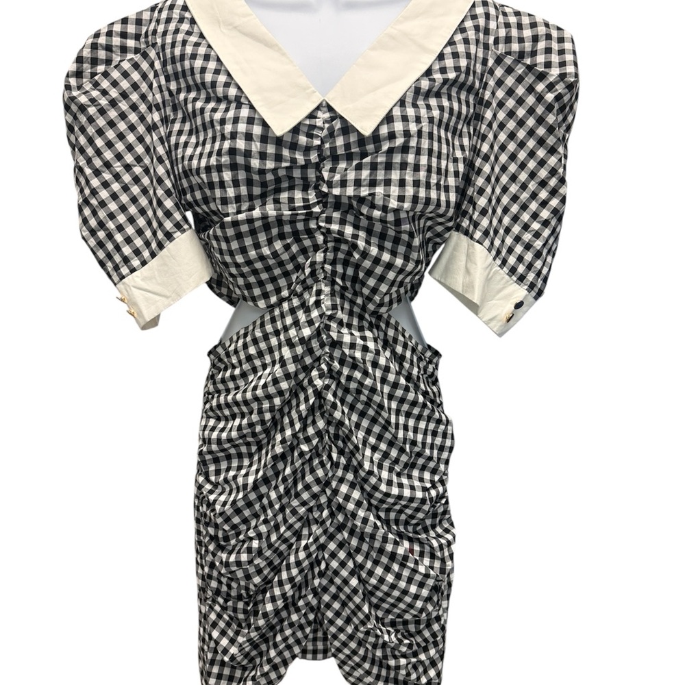 ASOS Urban Revivo cut out volume sleeve mini dress in black and white sz 8 - Picture 4 of 10